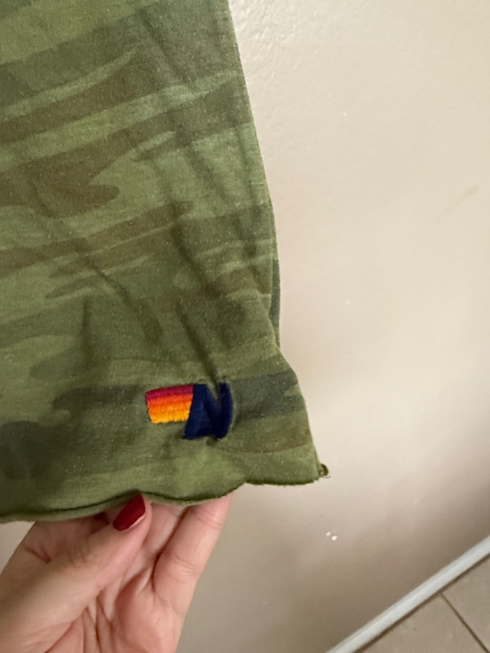 Aviator Nation Olive Camo Crop Tee with Yellow Lightning - Picture 3 of 4